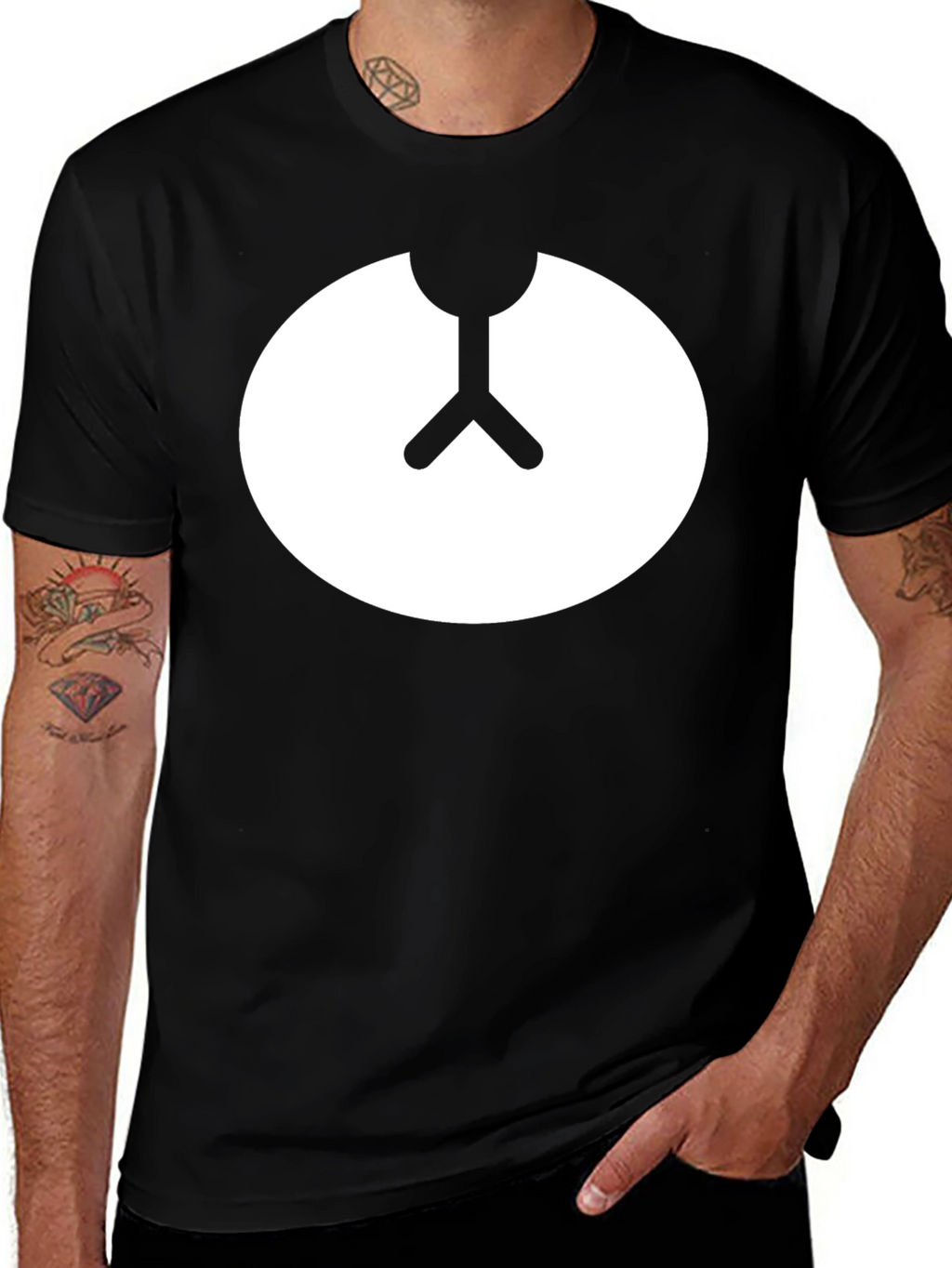 Minimalist Bear Symbol Black Crew Neck Tee