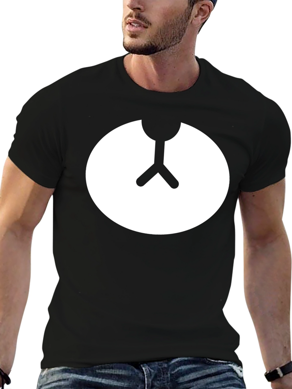 Minimalist Bear Symbol Black Crew Neck Tee