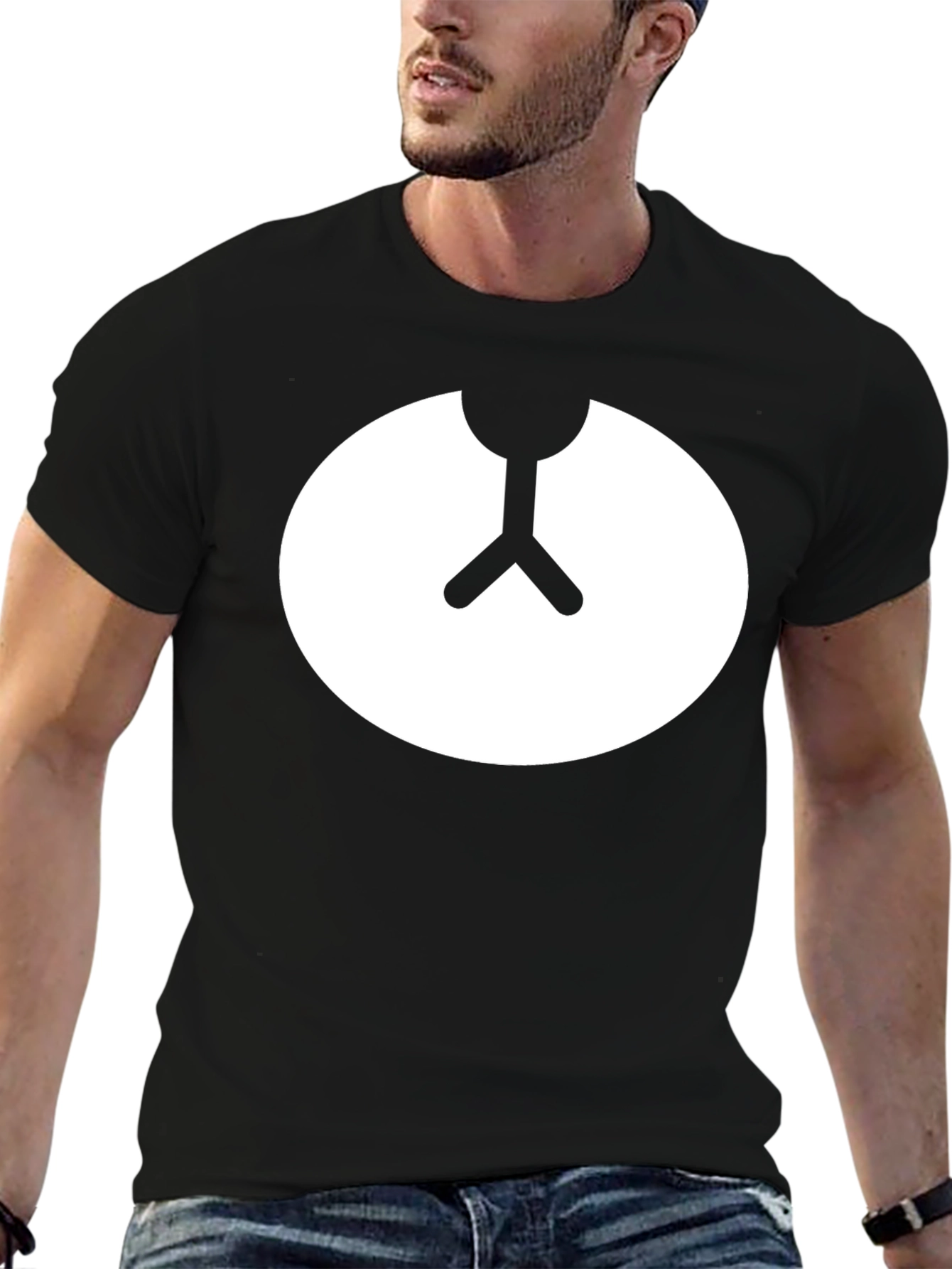 Minimalist Bear Symbol Black Crew Neck Tee
