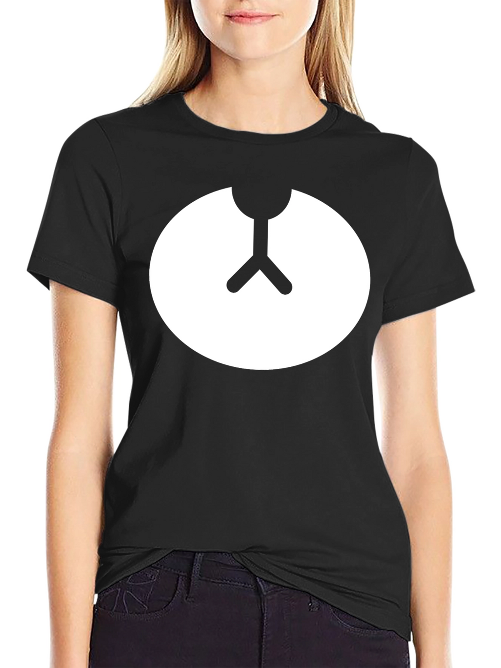 Minimalist Bear Symbol Black Crew Neck Tee