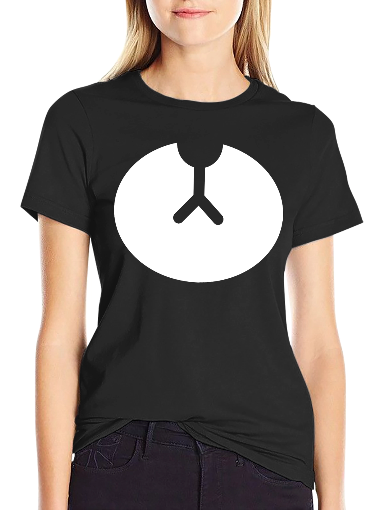 Minimalist Bear Symbol Black Crew Neck Tee