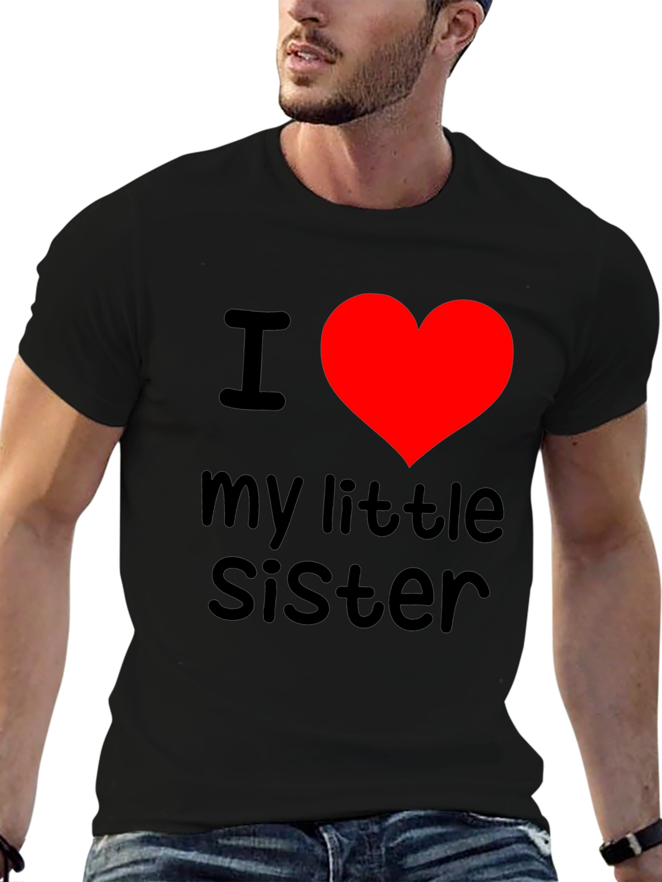 I Heart My Little Sister T-Shirt - Black