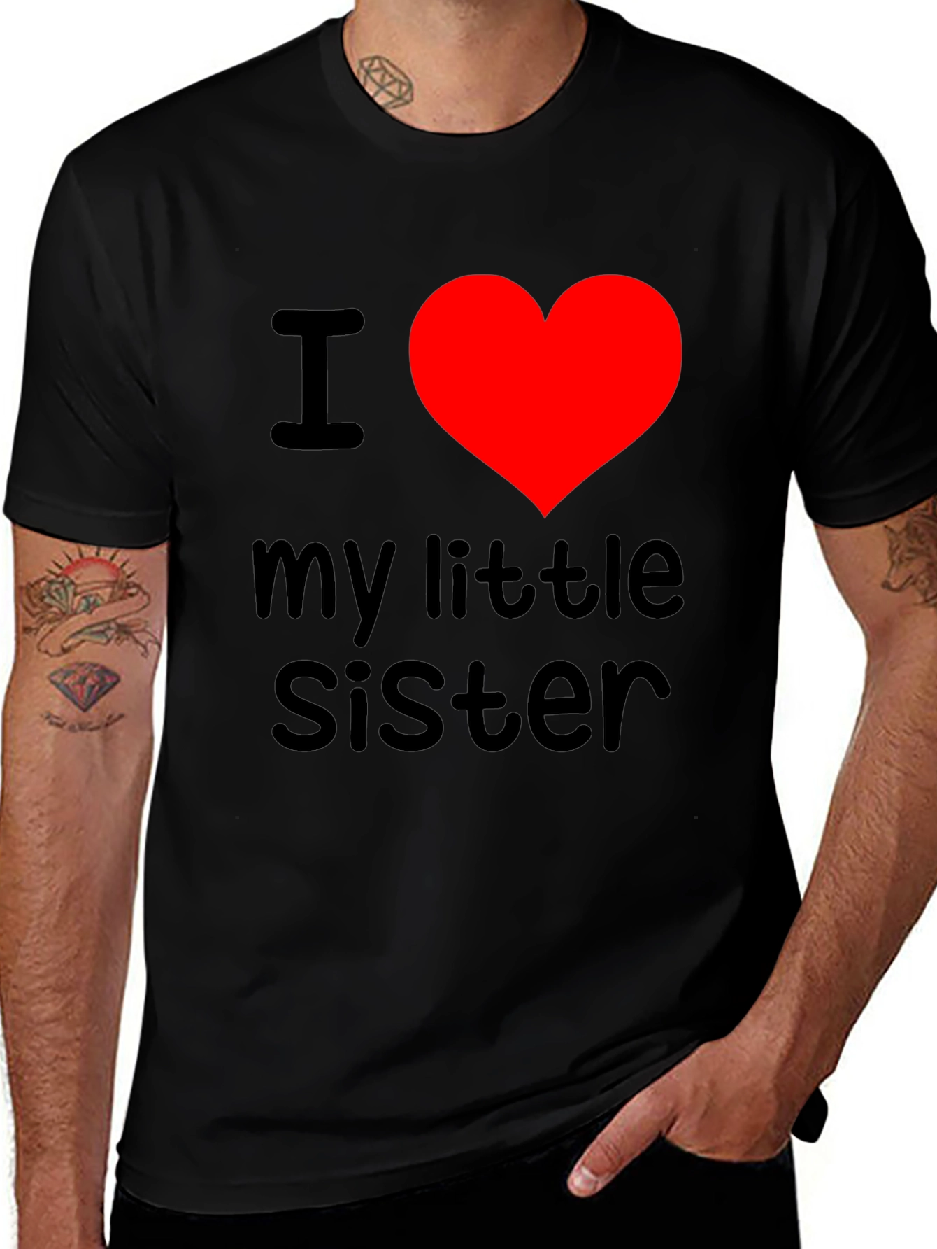 I Heart My Little Sister T-Shirt - Black