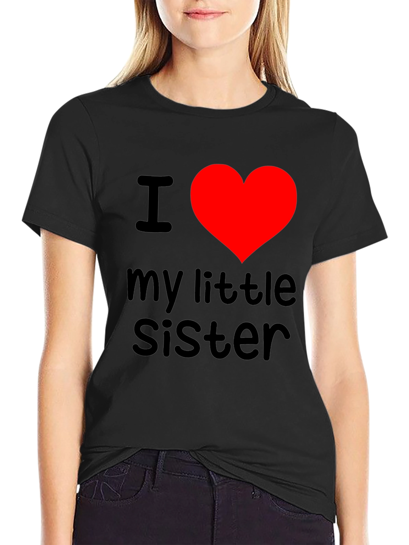 I Heart My Little Sister T-Shirt - Black