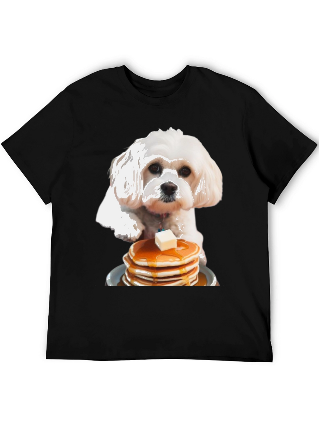 Dog and Pancakes Black Graphic T-Shirt