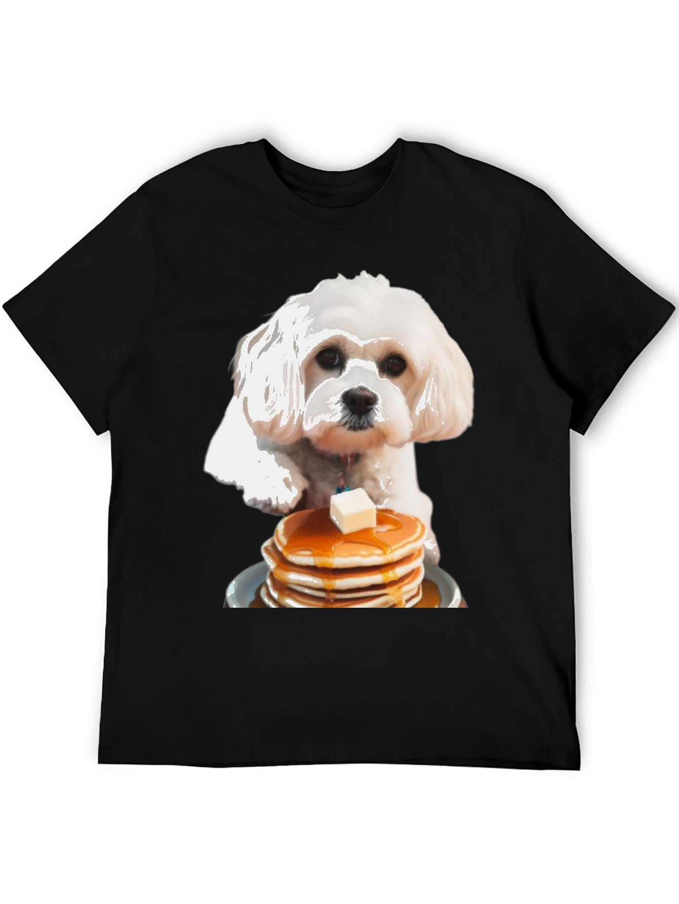 Dog and Pancakes Black Graphic T-Shirt