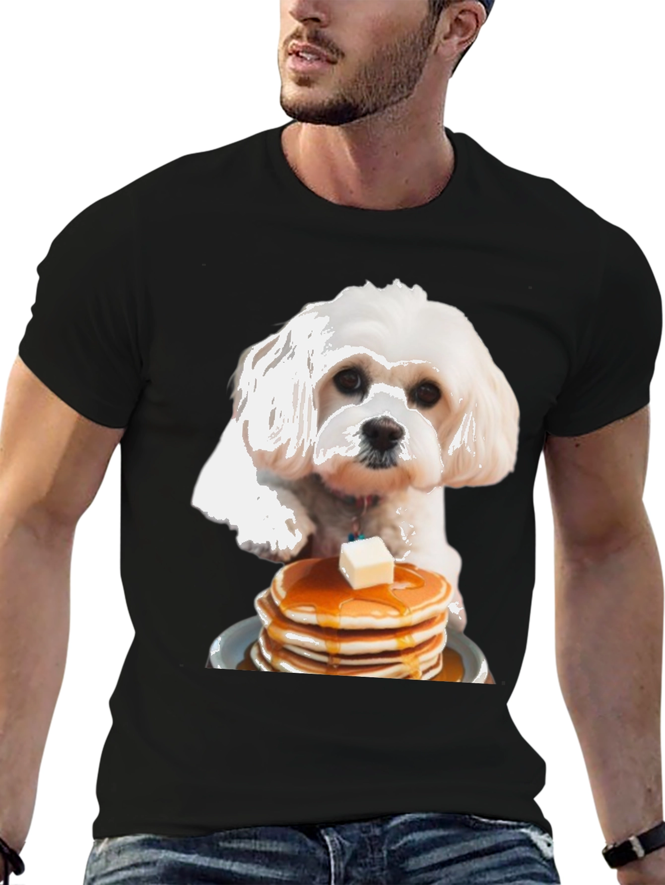 Dog and Pancakes Black Graphic T-Shirt