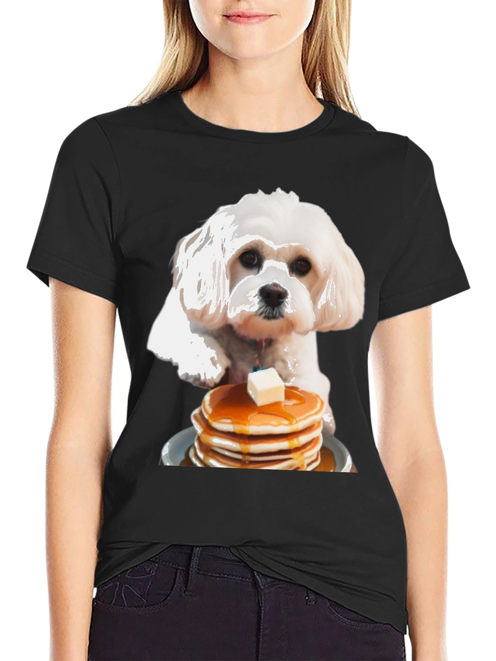 Dog and Pancakes Black Graphic T-Shirt
