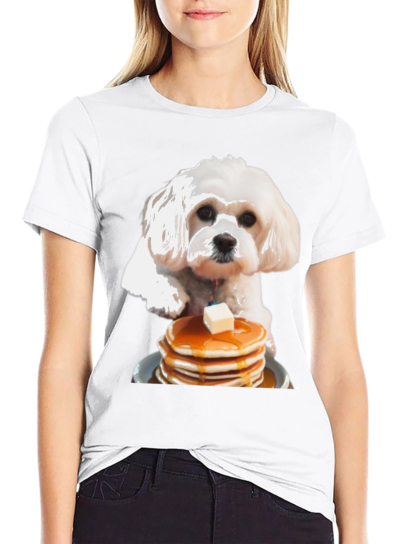 Dog and Pancakes Black Graphic T-Shirt
