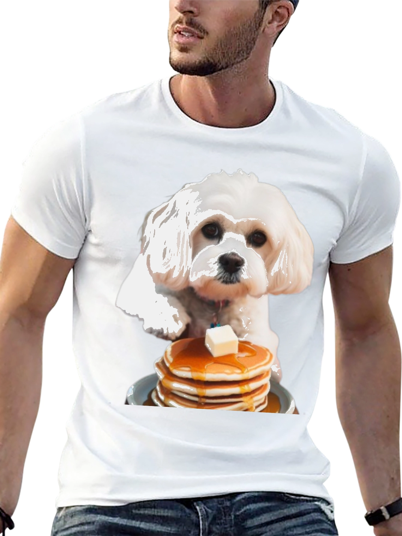 Dog and Pancakes Black Graphic T-Shirt