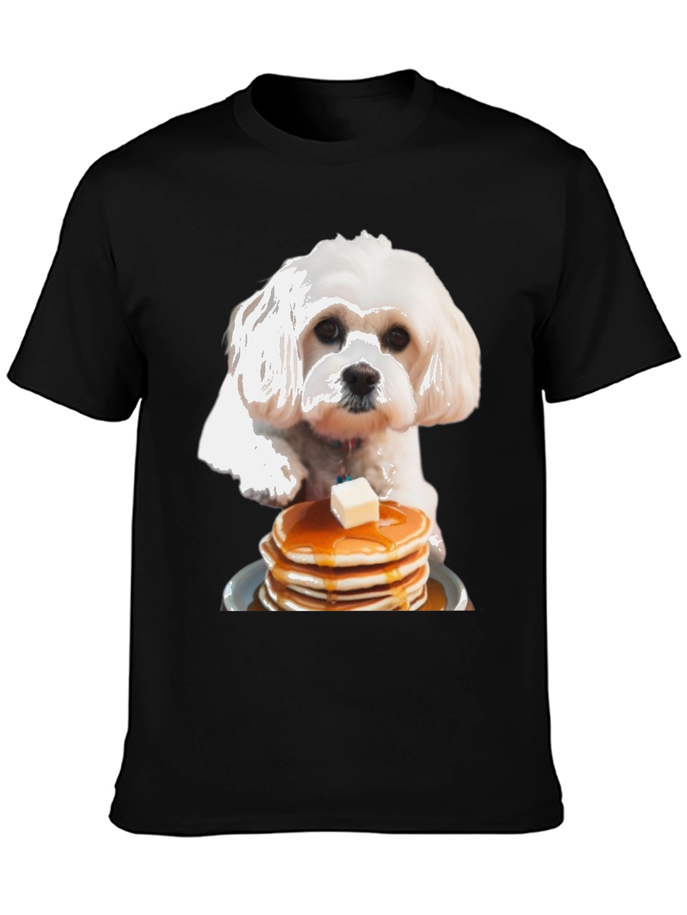 Dog and Pancakes Black Graphic T-Shirt
