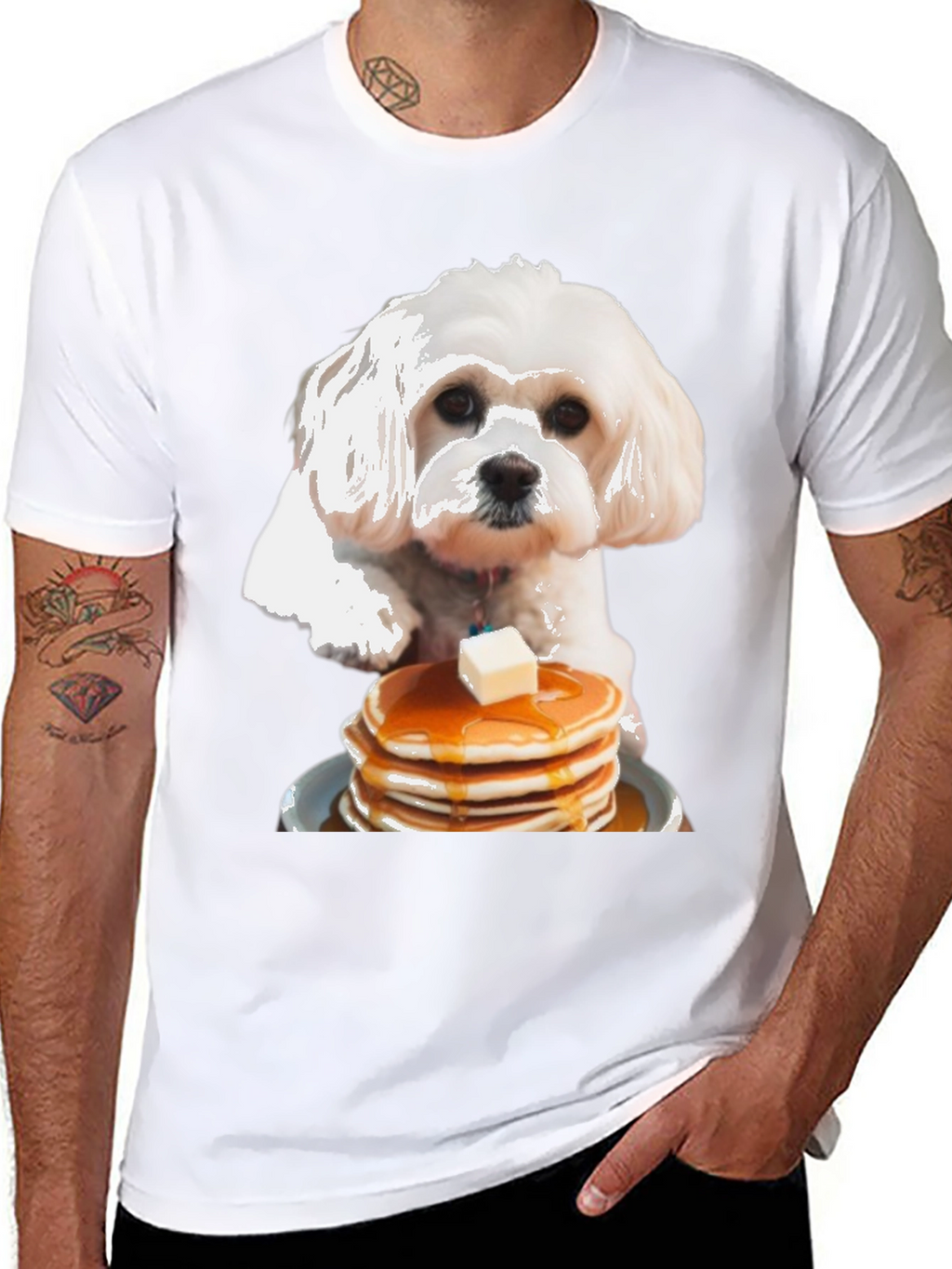 Dog and Pancakes Black Graphic T-Shirt