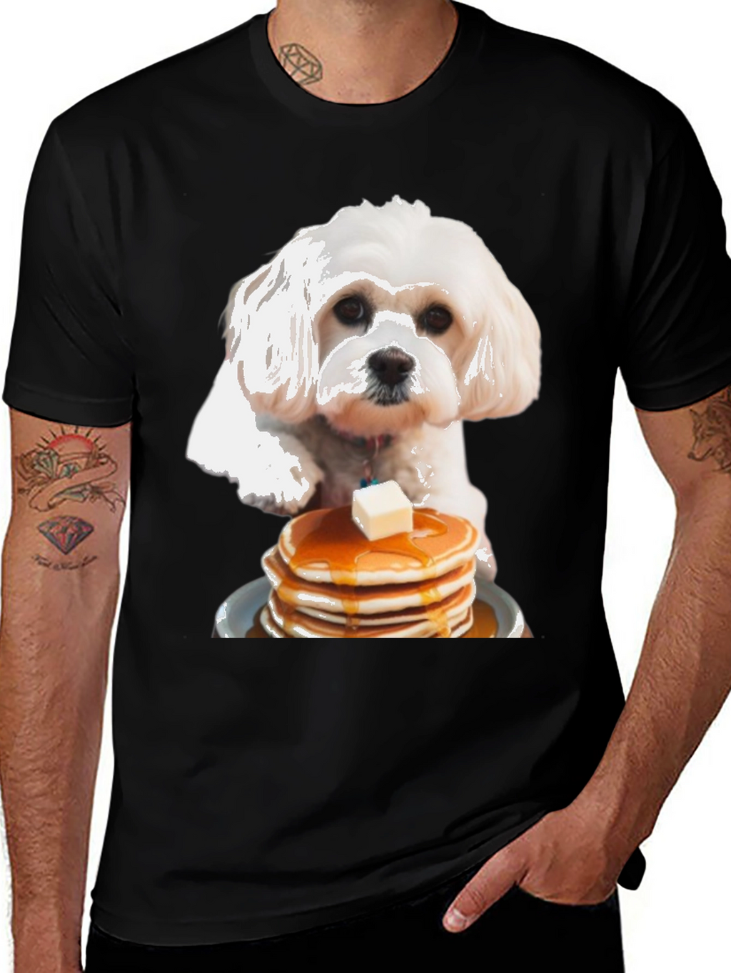 Dog and Pancakes Black Graphic T-Shirt