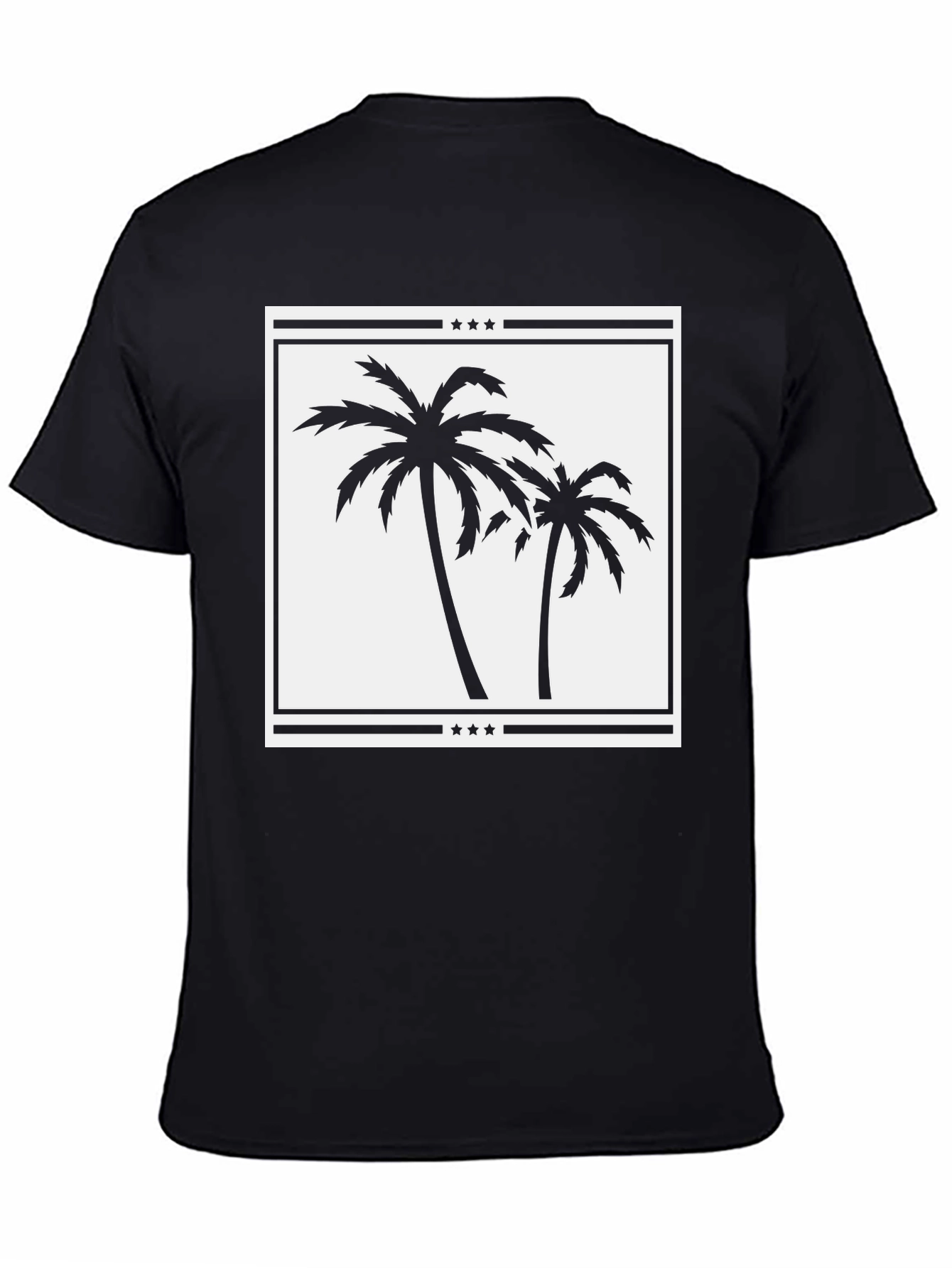 Palm Tree Graphic Tee - Black Cotton Casual Shirt