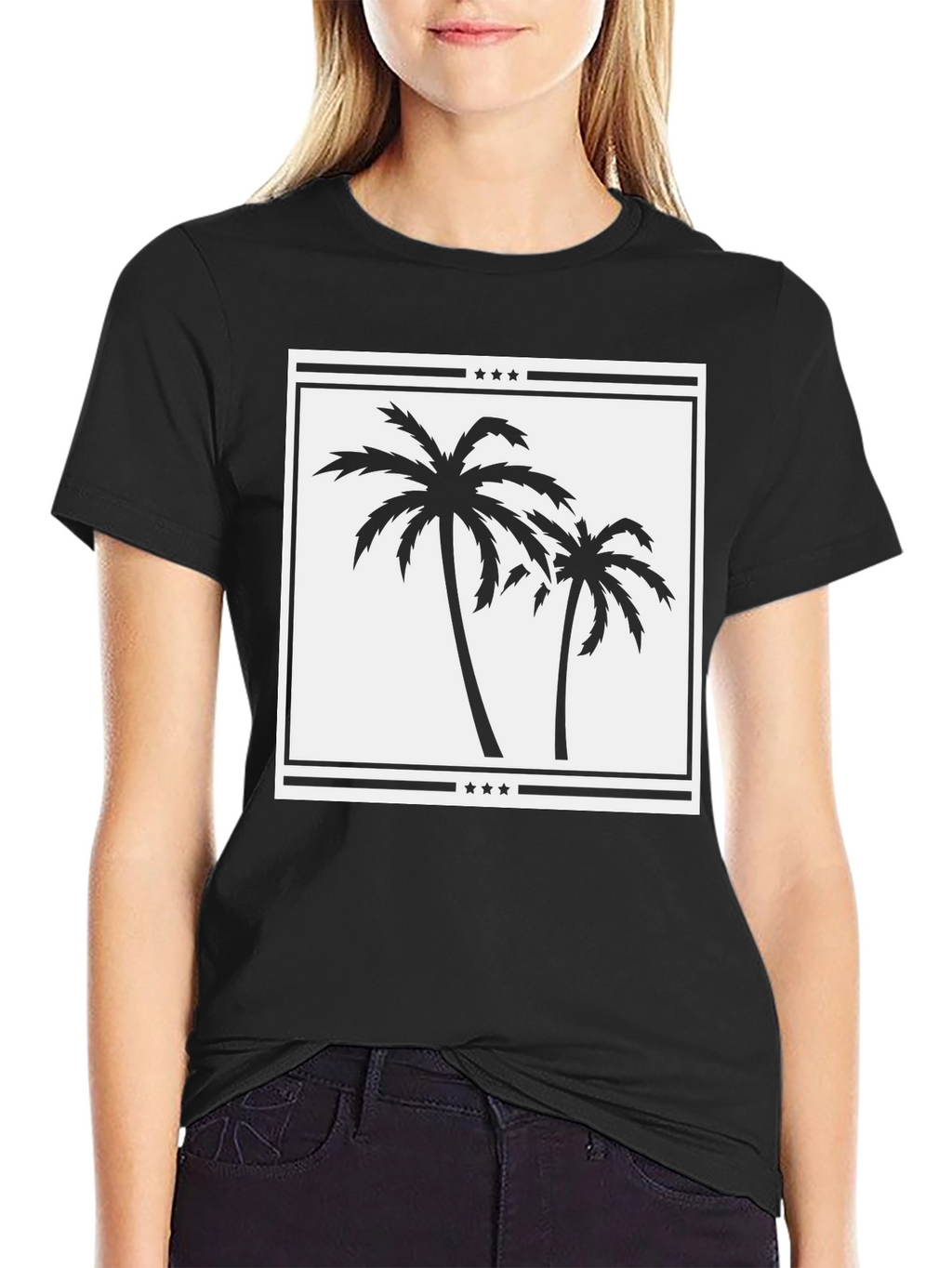 Palm Tree Graphic Tee - Black Cotton Casual Shirt