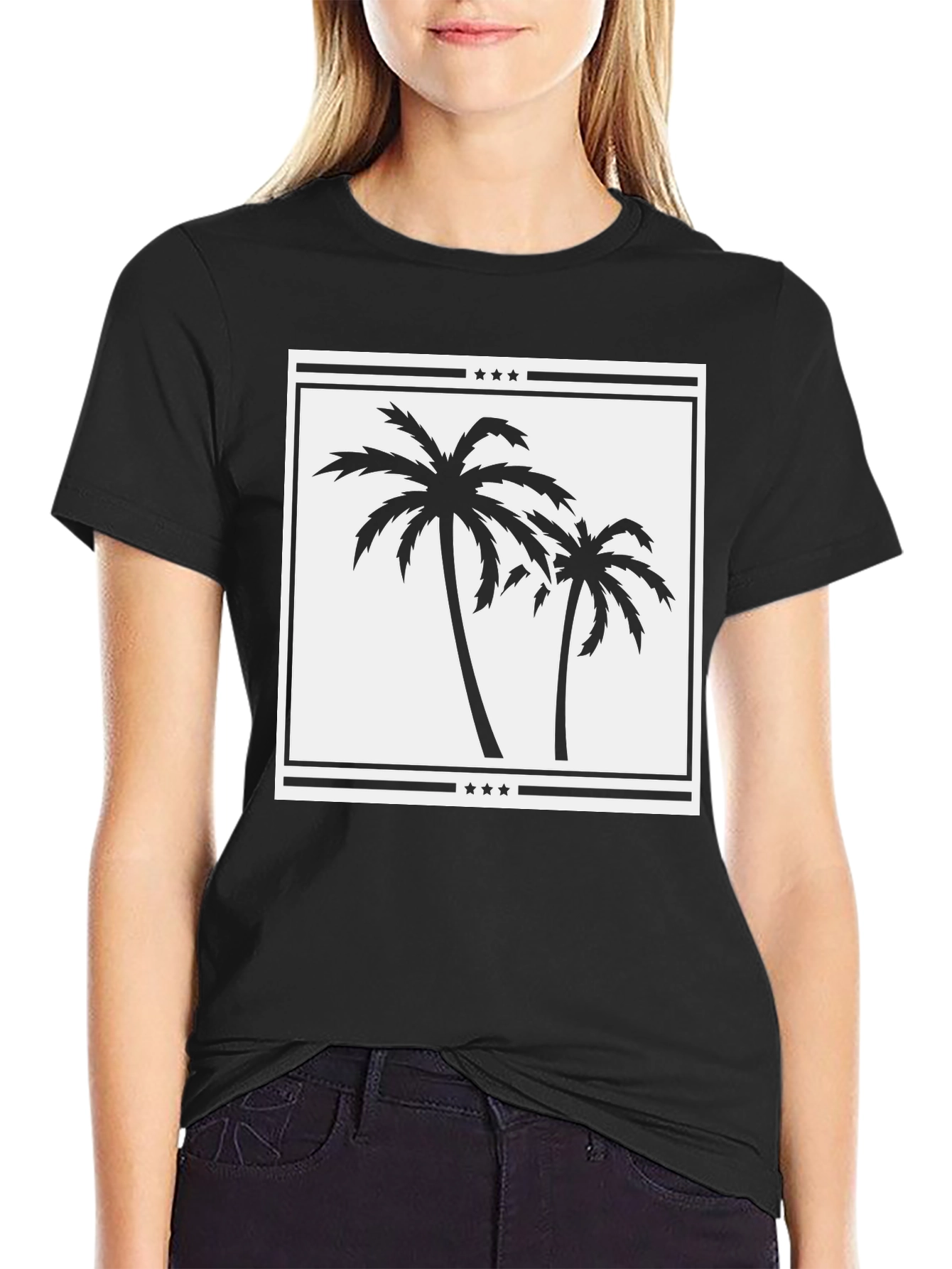 Palm Tree Graphic Tee - Black Cotton Casual Shirt