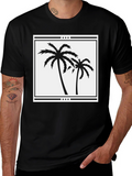 Palm Tree Graphic Tee - Black Cotton Casual Shirt