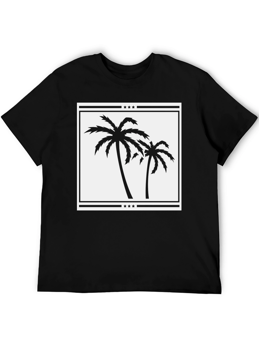 Palm Tree Graphic Tee - Black Cotton Casual Shirt