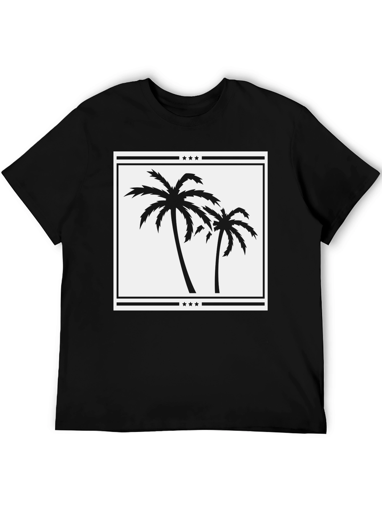 Palm Tree Graphic Tee - Black Cotton Casual Shirt