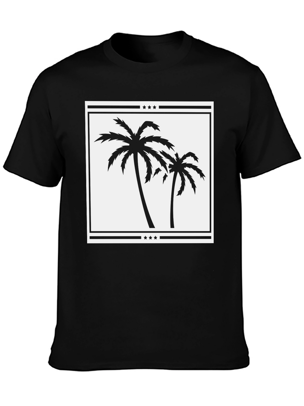 Palm Tree Graphic Tee - Black Cotton Casual Shirt