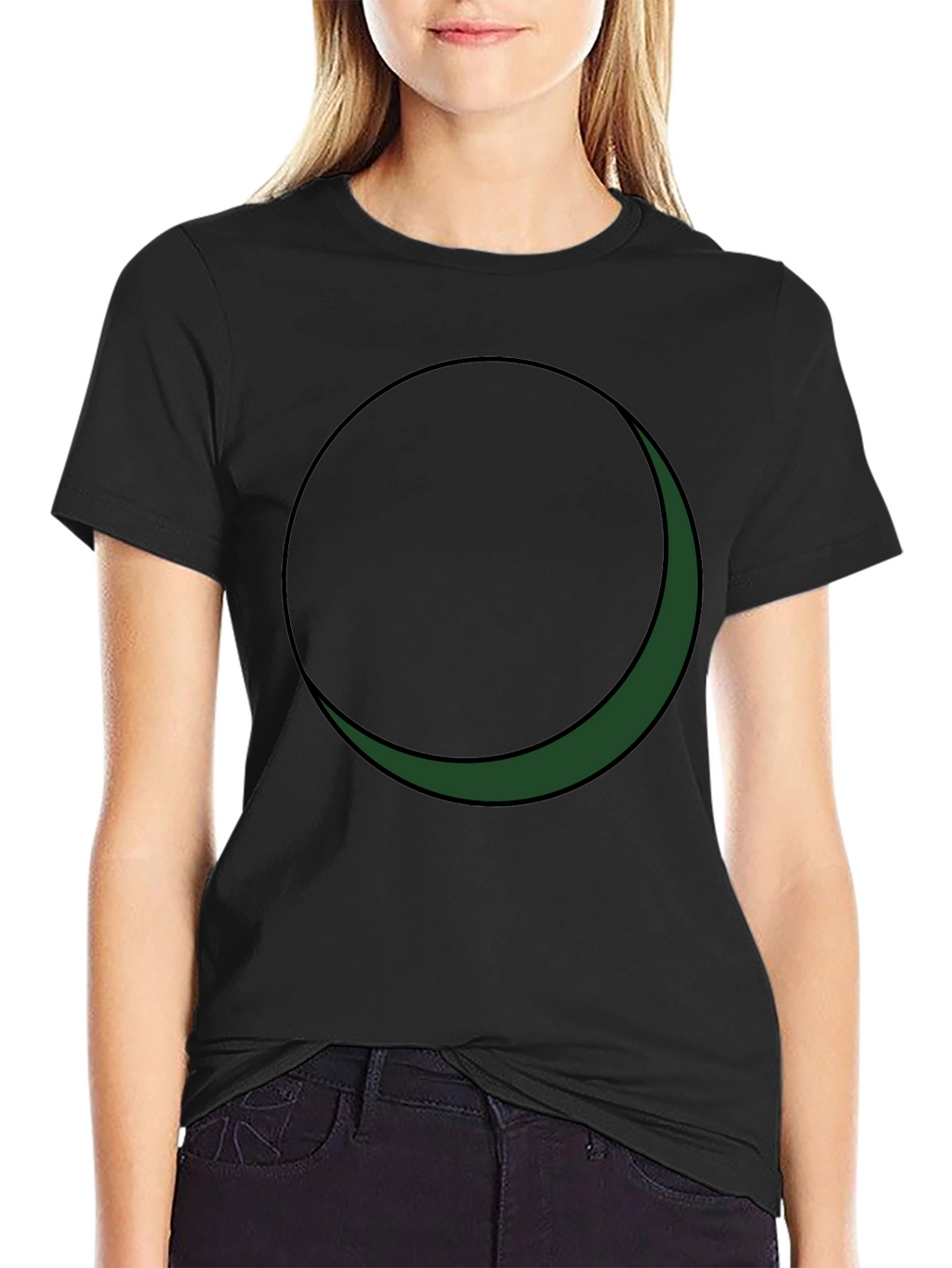 Minimalist Green Crescent Moon Graphic Tee