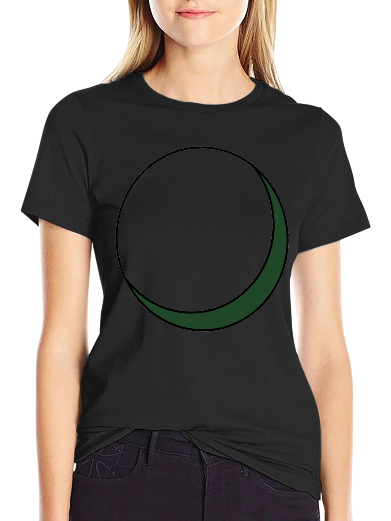 Minimalist Green Crescent Moon Graphic Tee