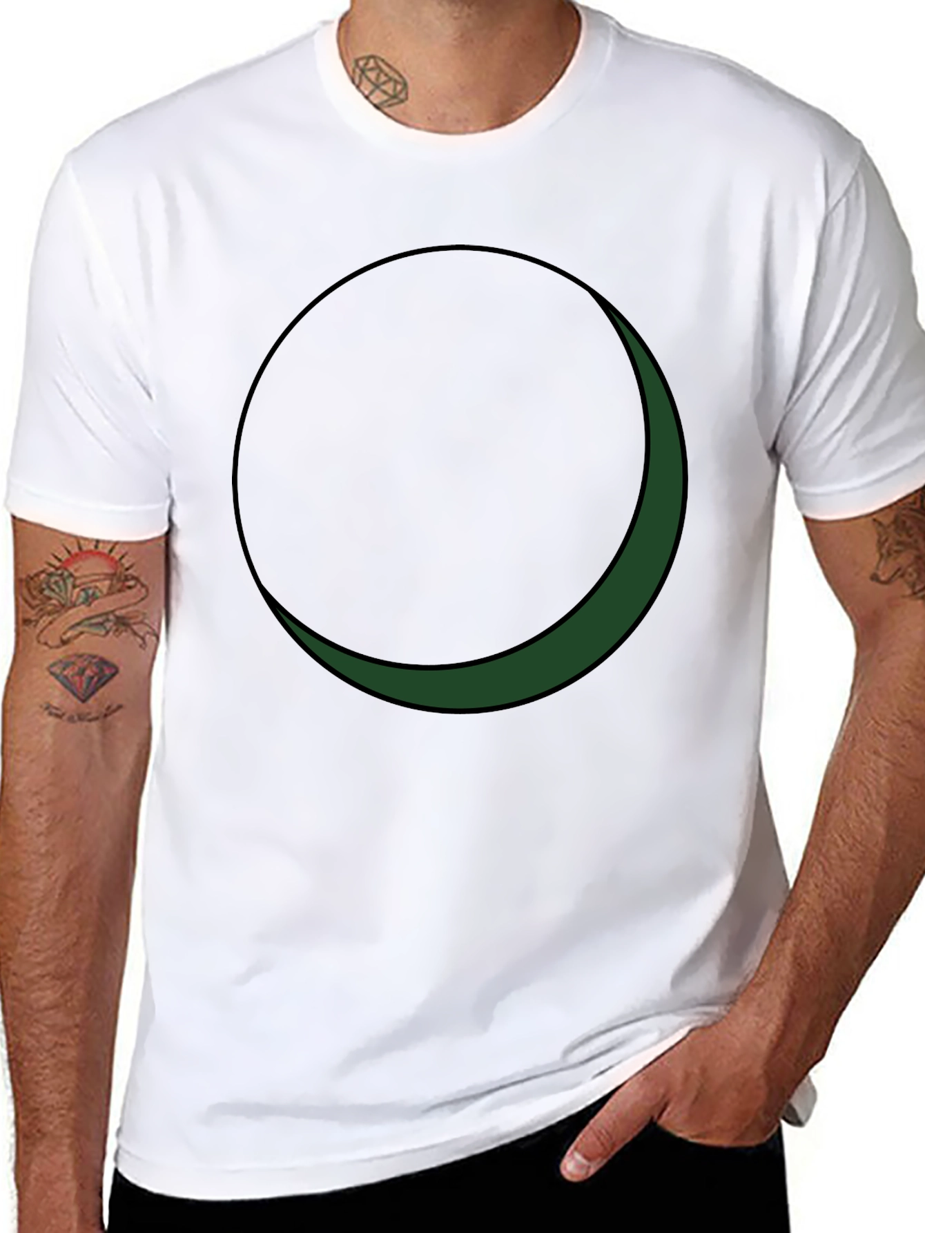 Minimalist Green Crescent Moon Graphic Tee
