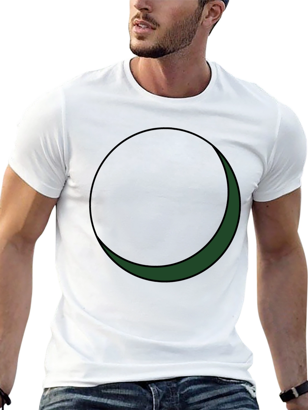 Minimalist Green Crescent Moon Graphic Tee