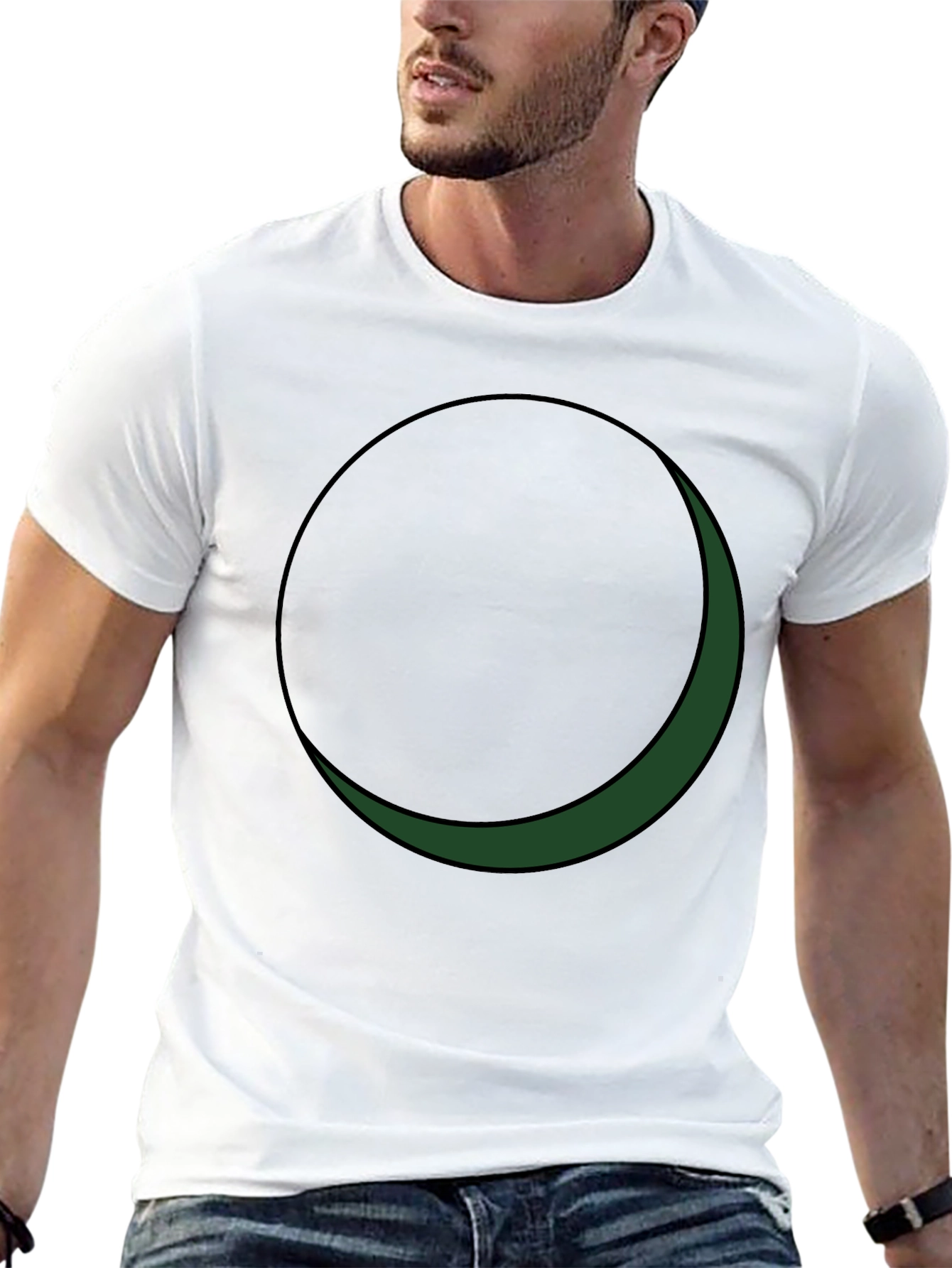 Minimalist Green Crescent Moon Graphic Tee