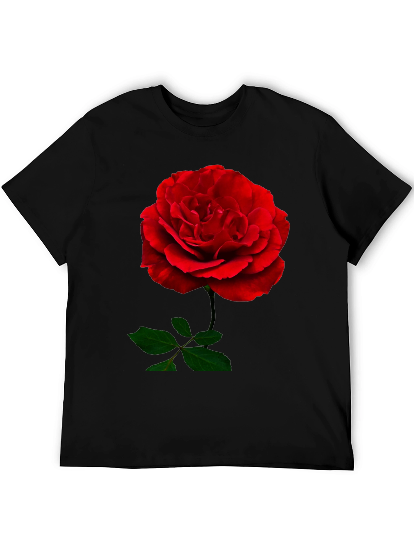 Red Rose Graphic Print Black T-Shirt