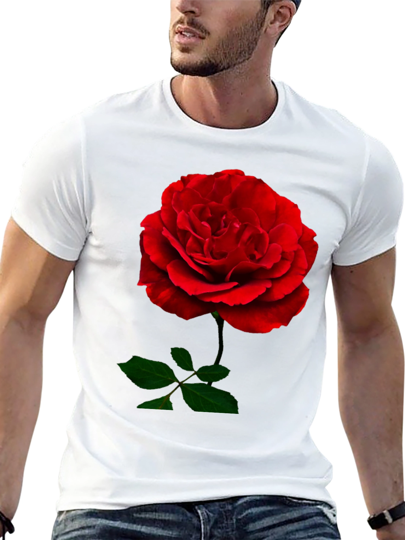 Red Rose Graphic Print Black T-Shirt