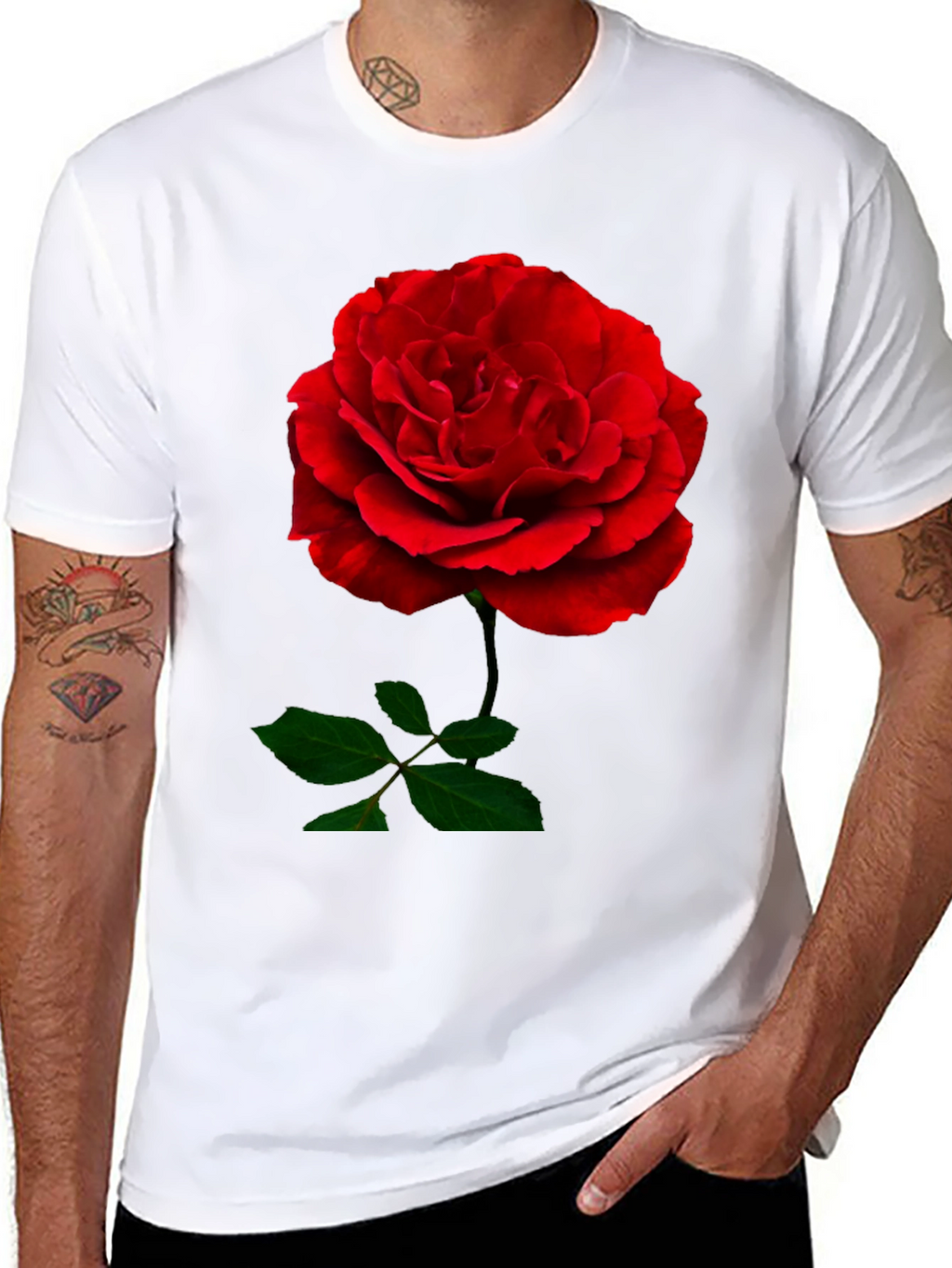 Red Rose Graphic Print Black T-Shirt