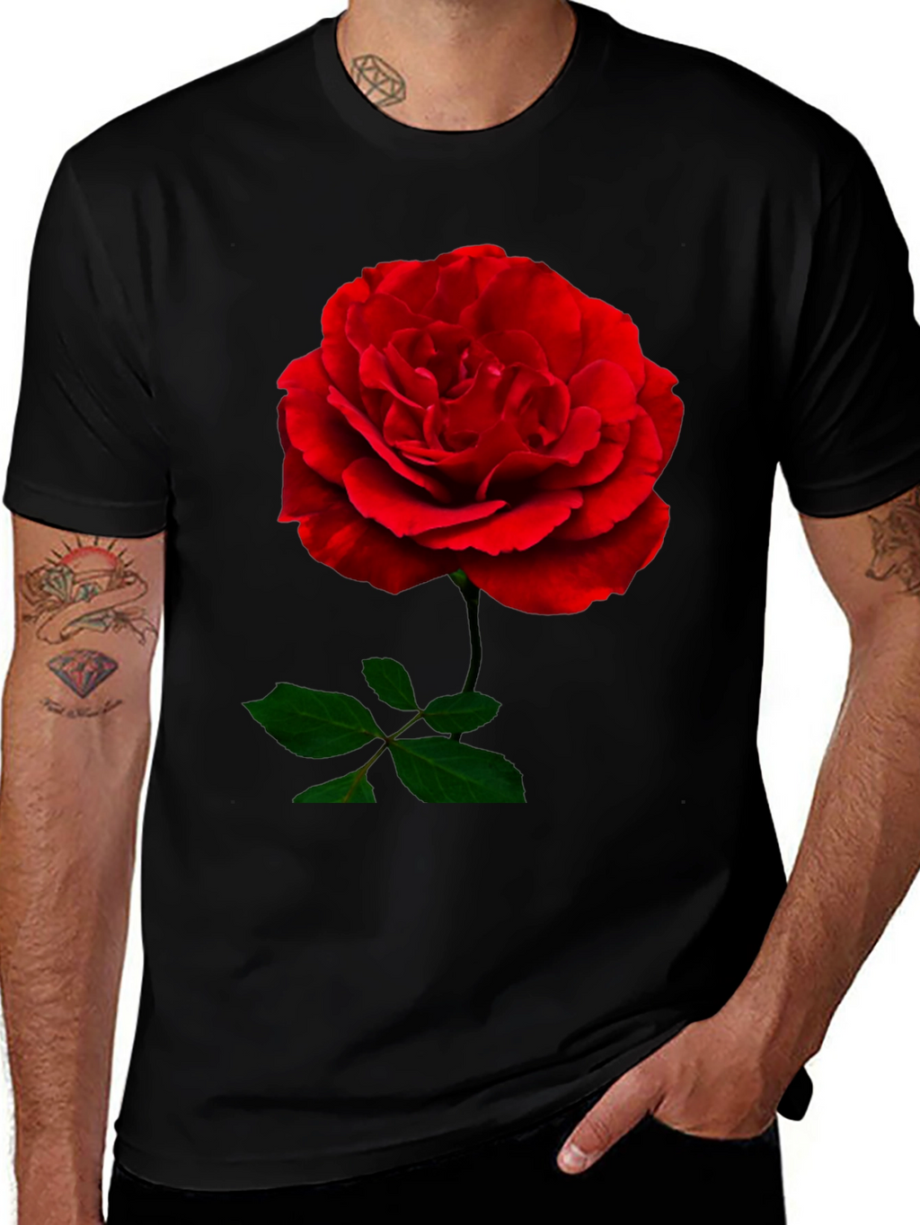 Red Rose Graphic Print Black T-Shirt