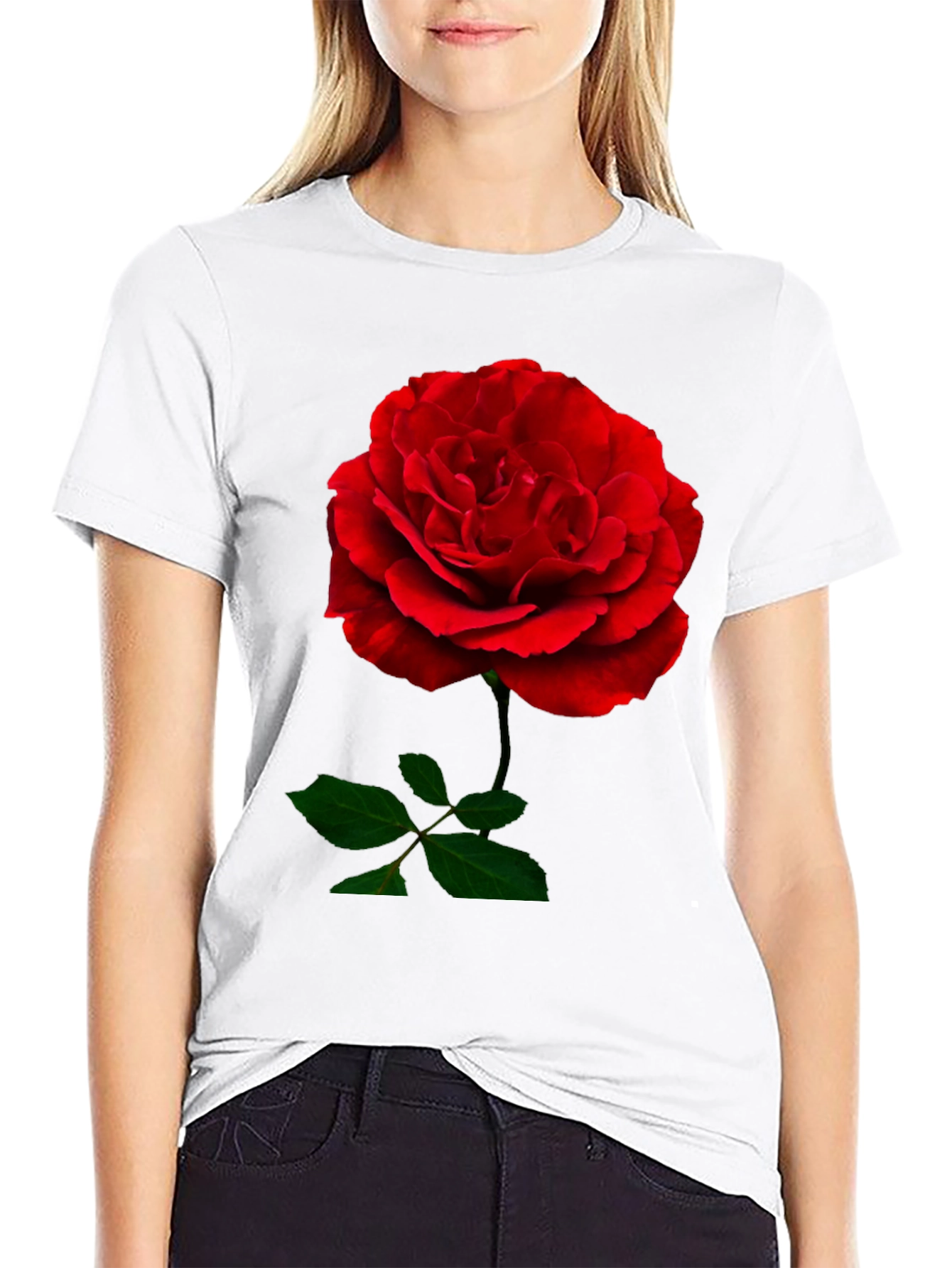 Red Rose Graphic Print Black T-Shirt