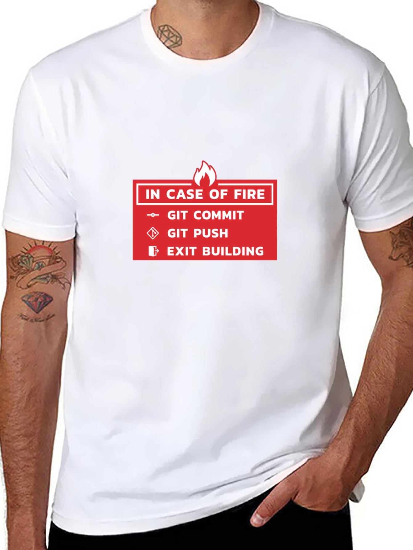 Programmer Humor T-Shirt - Git Commit Push Exit Building