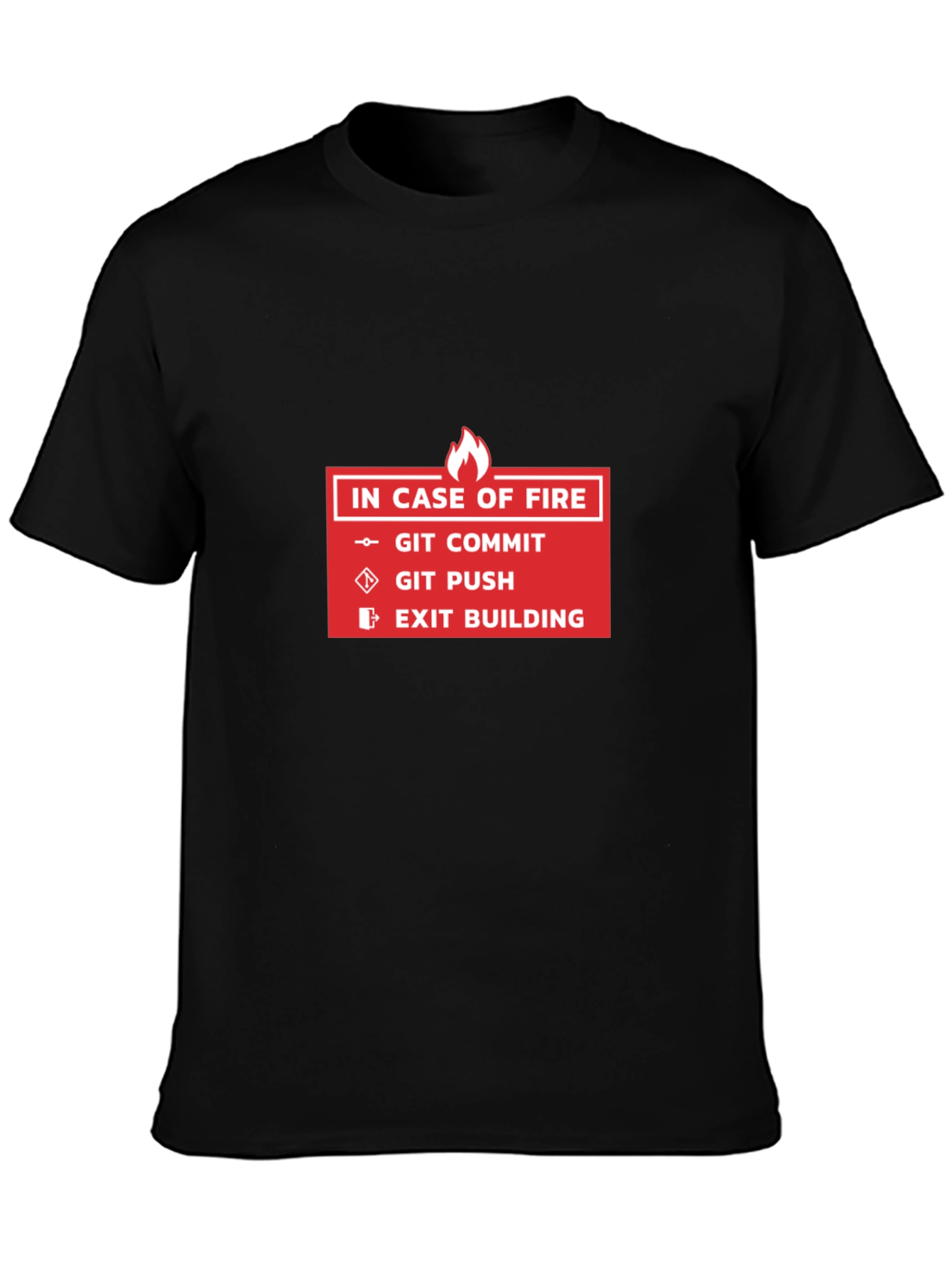Programmer Humor T-Shirt - Git Commit Push Exit Building