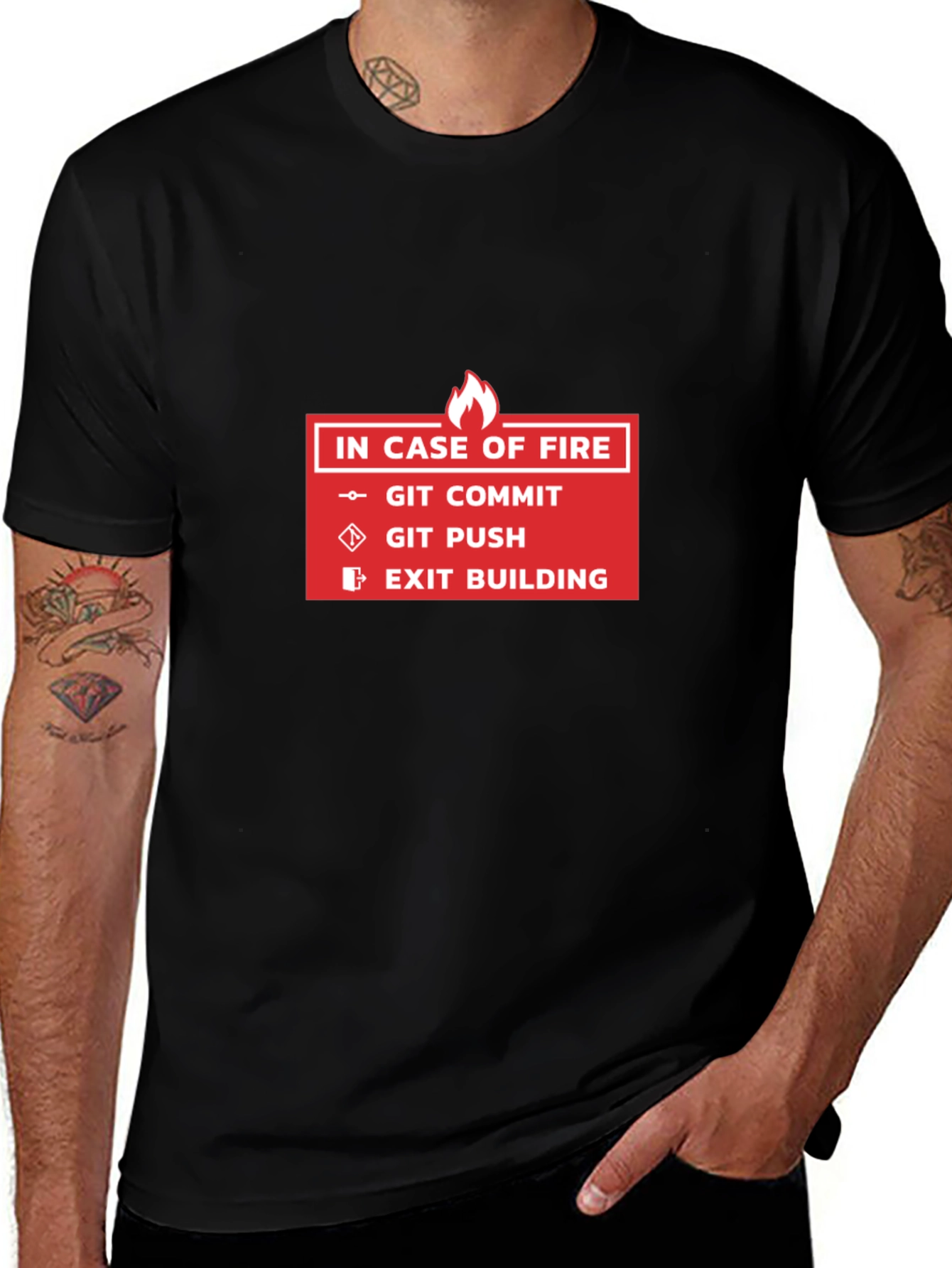 Programmer Humor T-Shirt - Git Commit Push Exit Building