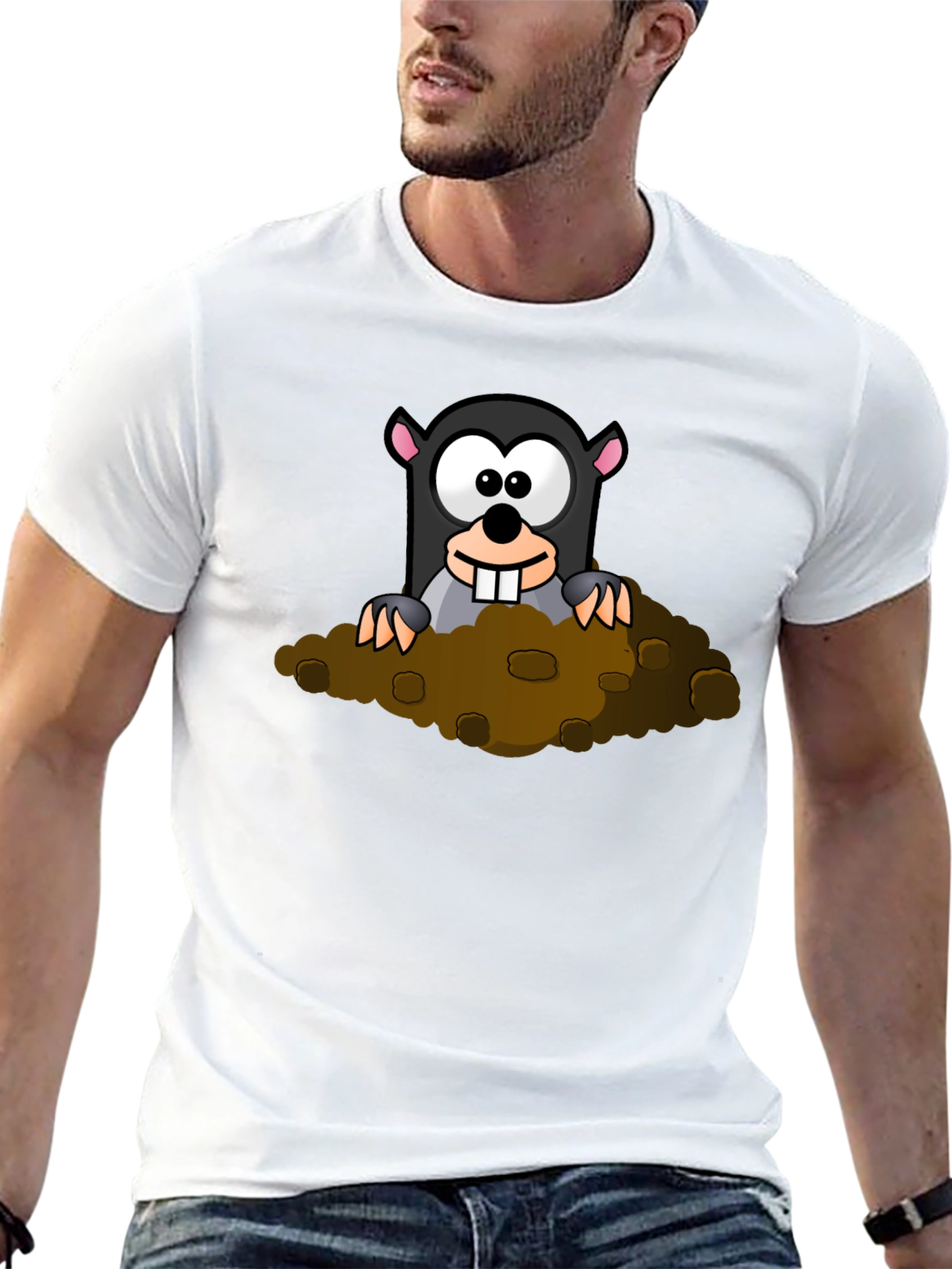 Whimsical Mole Cartoon Graphic Black T-Shirt