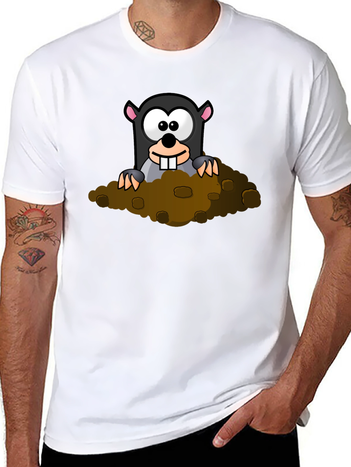 Whimsical Mole Cartoon Graphic Black T-Shirt