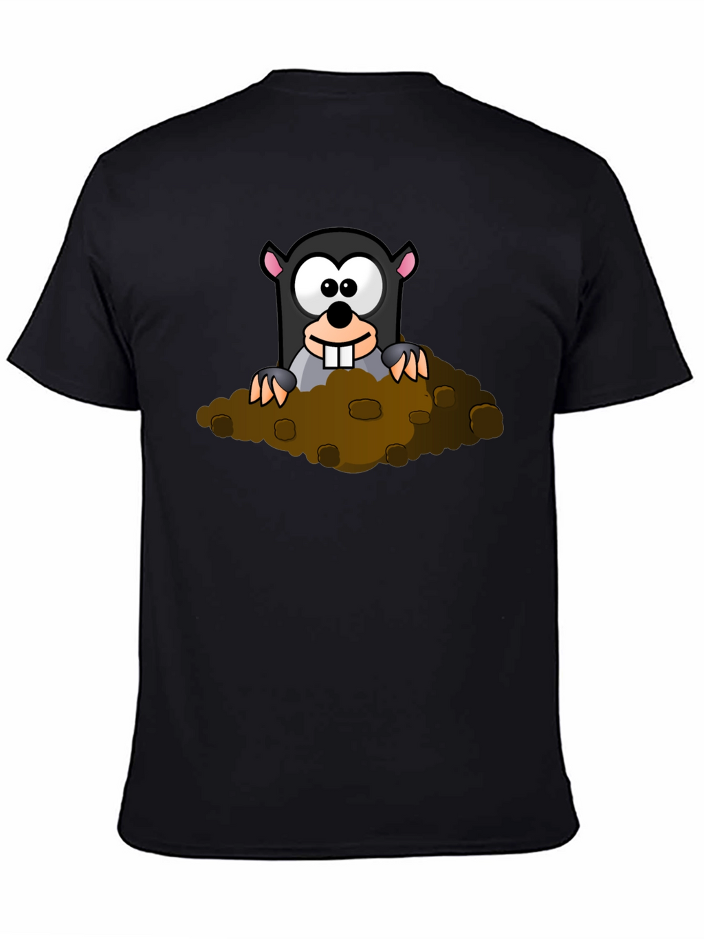 Whimsical Mole Cartoon Graphic Black T-Shirt