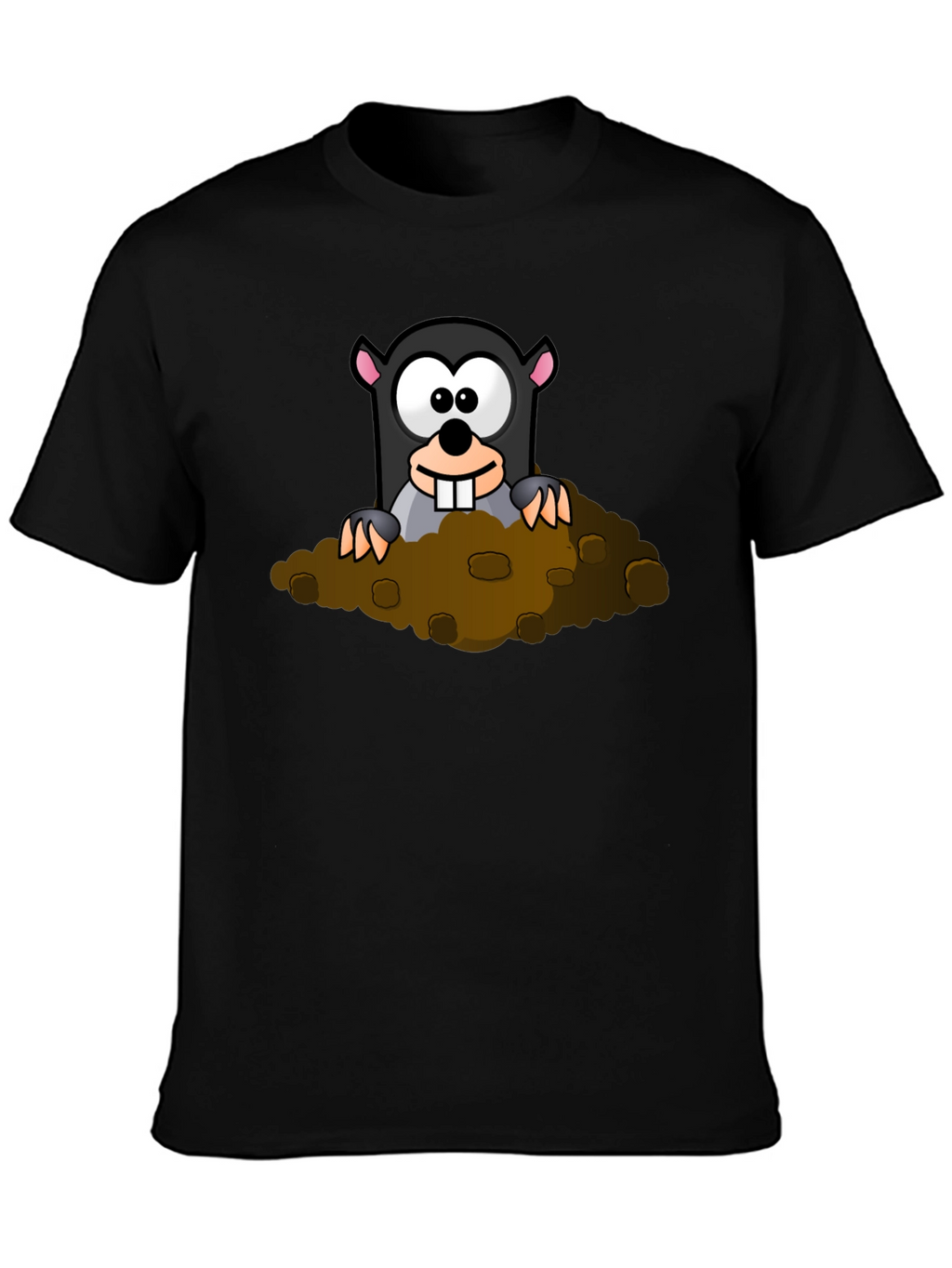 Whimsical Mole Cartoon Graphic Black T-Shirt