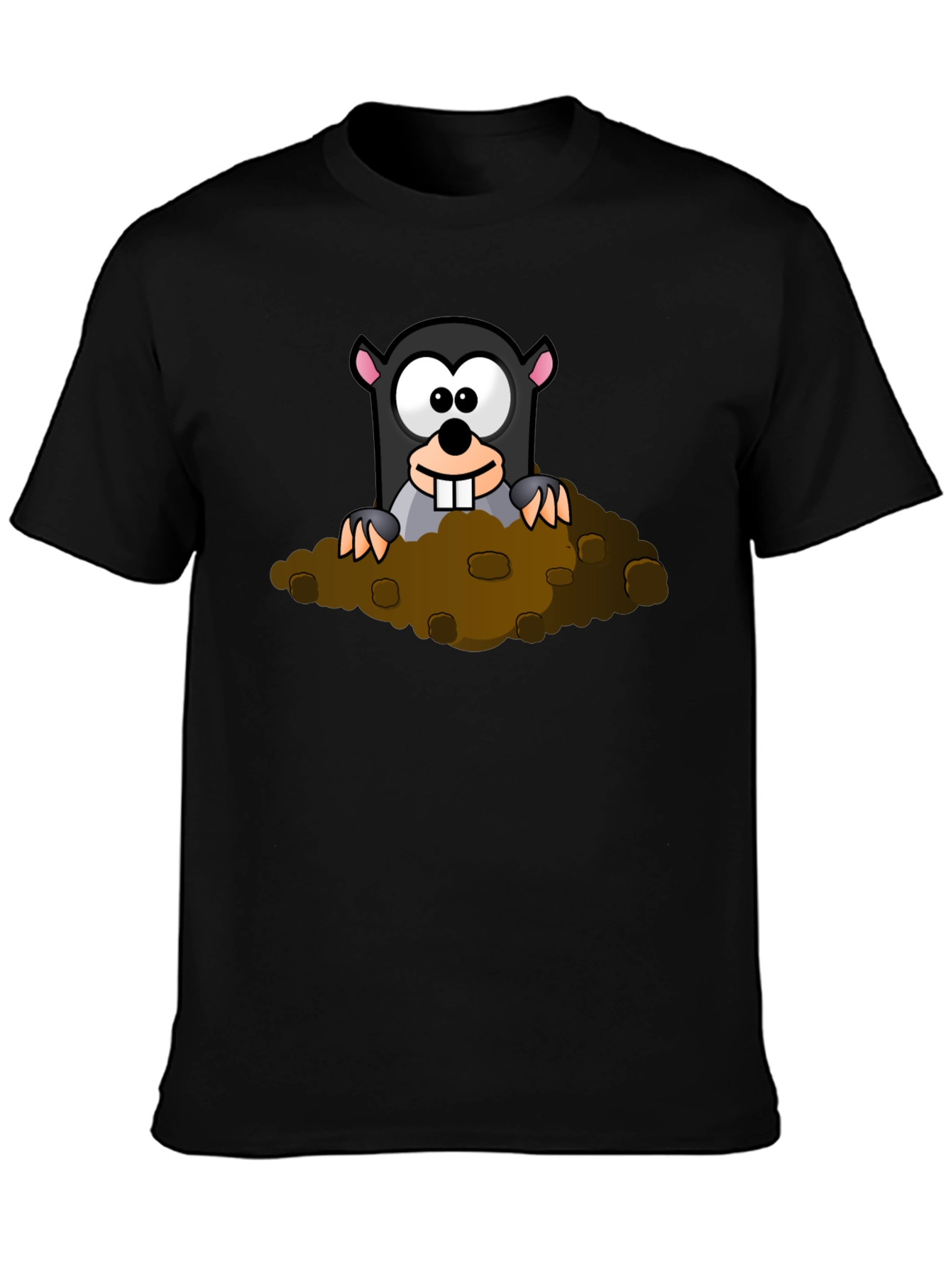 Whimsical Mole Cartoon Graphic Black T-Shirt