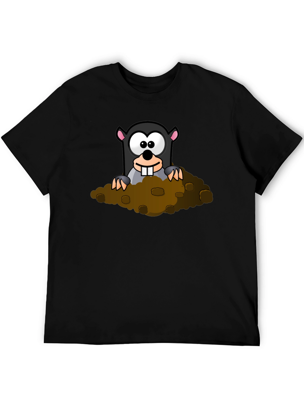 Whimsical Mole Cartoon Graphic Black T-Shirt