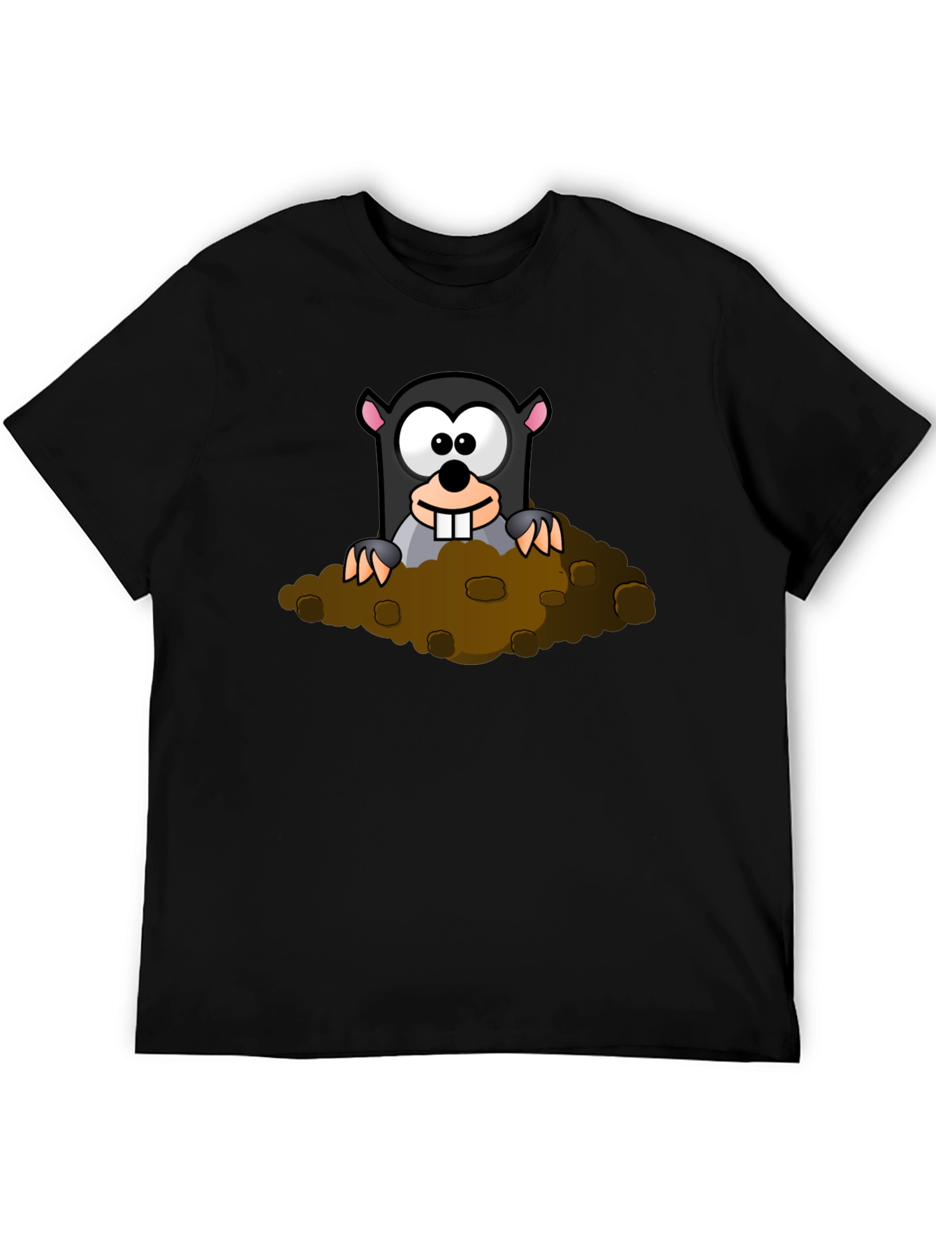 Whimsical Mole Cartoon Graphic Black T-Shirt