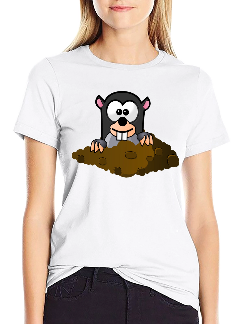 Whimsical Mole Cartoon Graphic Black T-Shirt