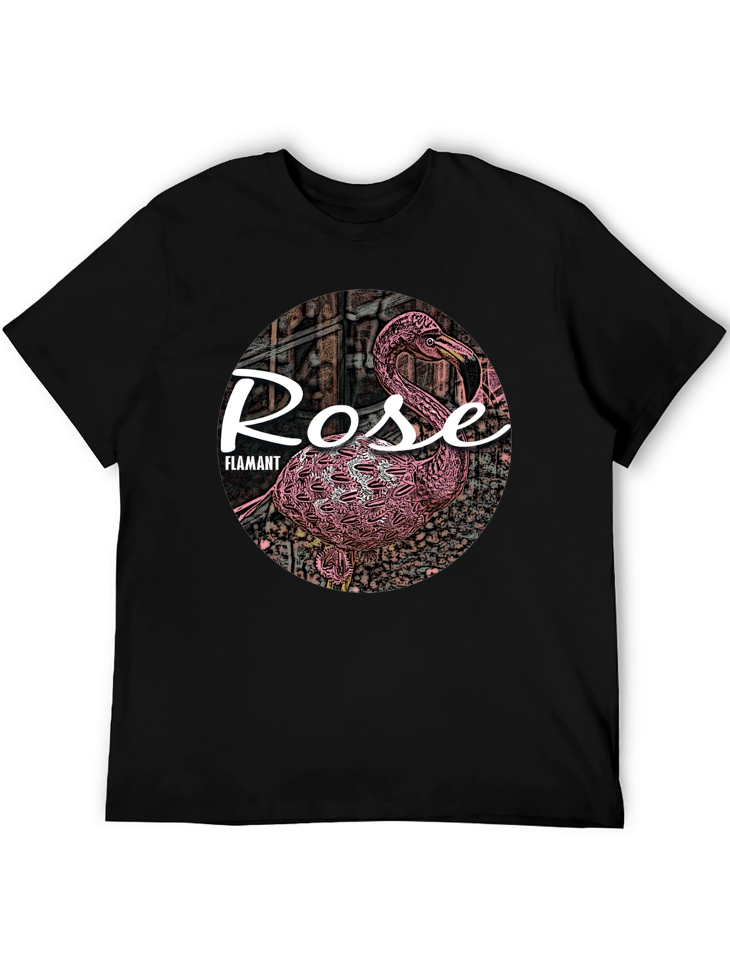 Rose Flamant Black T-Shirt