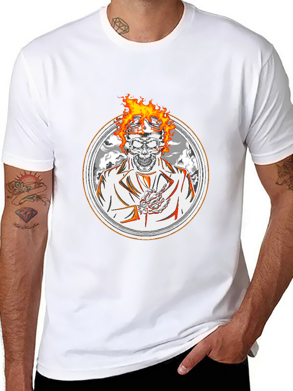 Flaming Skull Graphic Tee - Black