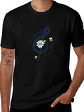 Musical Daisy Bee Graphic Tee - Black Cotton T-Shirt