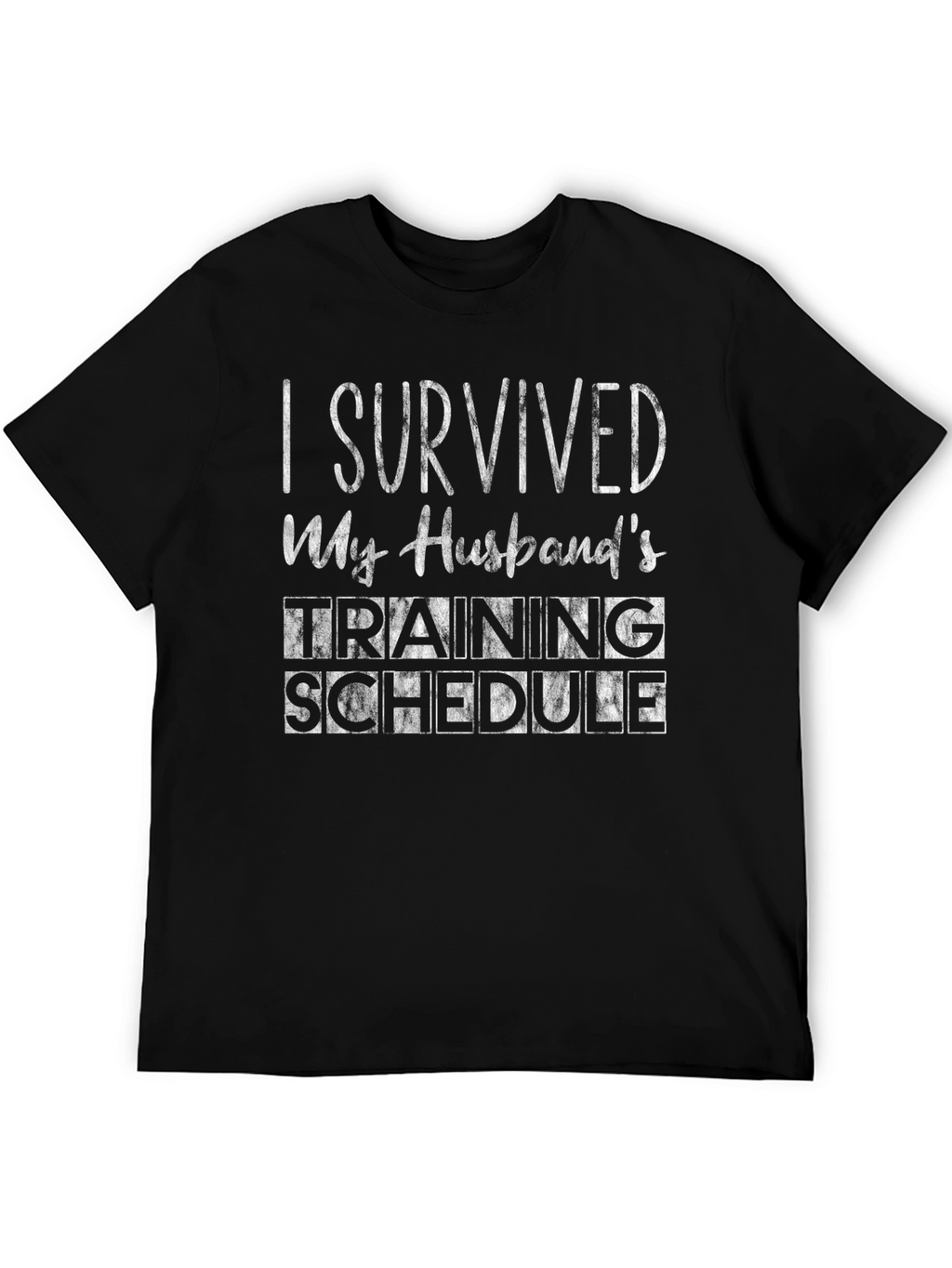 Humorous I Survived Husbands Training Black T-Shirt