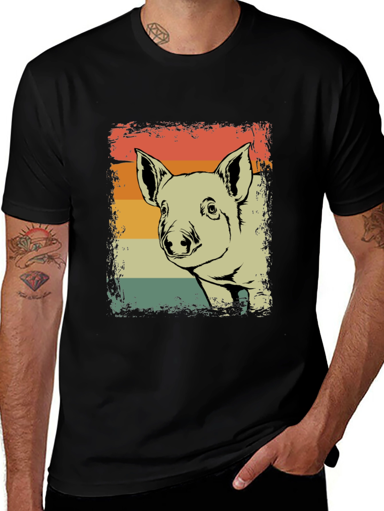 Retro Pig Graphic Tee - Vintage Style Piglet T-Shirt